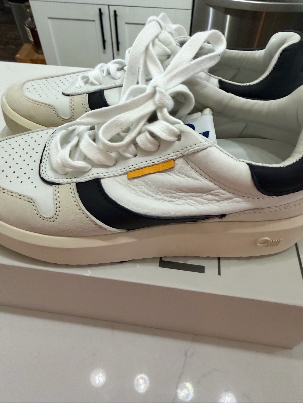 Women's White and Black Leather Platform Sneakers - Picture 3 of 5